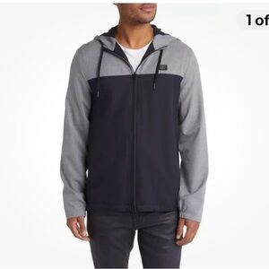 Travis Mathew Beer Garden Colorblock Hooded Jacket Black Gray Logo Golf Sz L